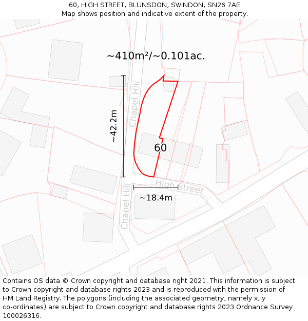 60, HIGH STREET, BLUNSDON, SWINDON, SN26 7AE: Plot and title map
