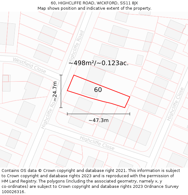 60, HIGHCLIFFE ROAD, WICKFORD, SS11 8JX: Plot and title map