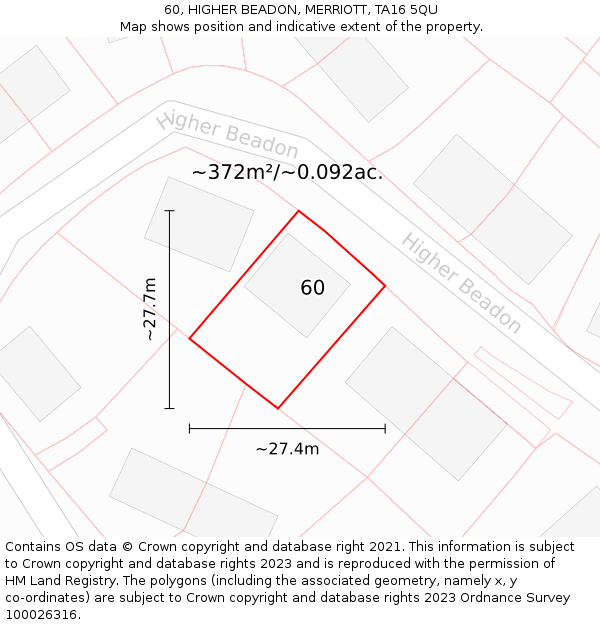 60, HIGHER BEADON, MERRIOTT, TA16 5QU: Plot and title map