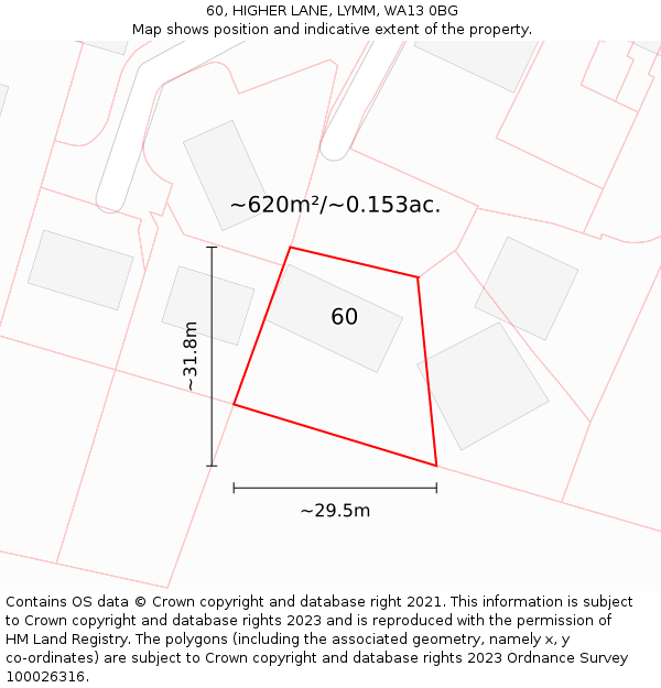 60, HIGHER LANE, LYMM, WA13 0BG: Plot and title map