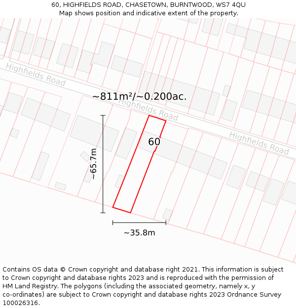60, HIGHFIELDS ROAD, CHASETOWN, BURNTWOOD, WS7 4QU: Plot and title map