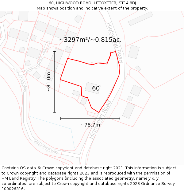 60, HIGHWOOD ROAD, UTTOXETER, ST14 8BJ: Plot and title map