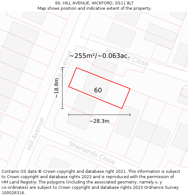 60, HILL AVENUE, WICKFORD, SS11 8LT: Plot and title map