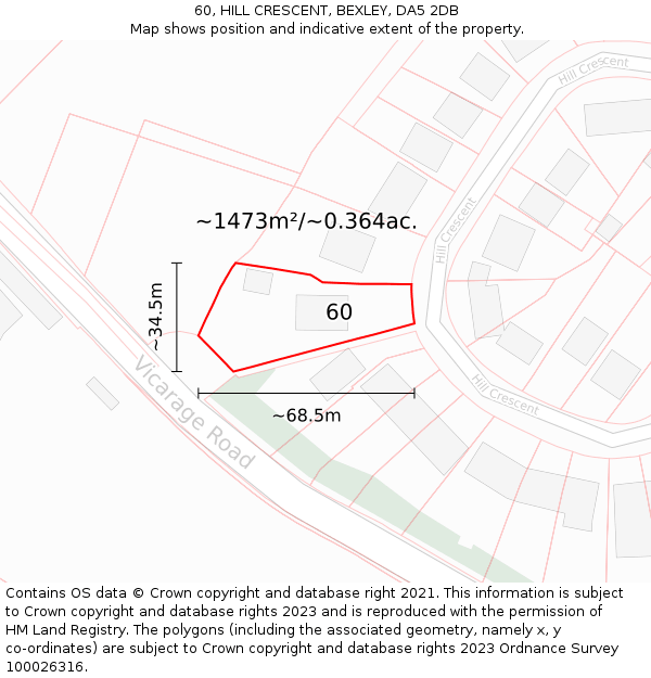 60, HILL CRESCENT, BEXLEY, DA5 2DB: Plot and title map