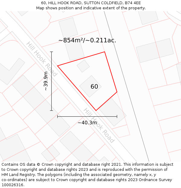 60, HILL HOOK ROAD, SUTTON COLDFIELD, B74 4EE: Plot and title map