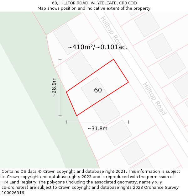 60, HILLTOP ROAD, WHYTELEAFE, CR3 0DD: Plot and title map