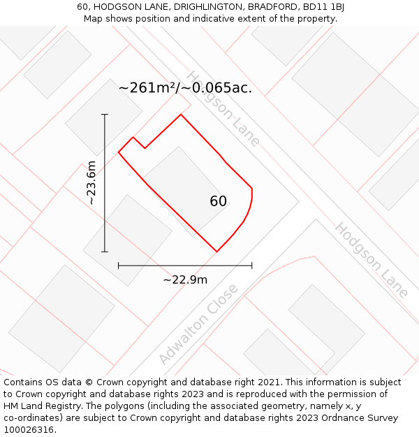 60, HODGSON LANE, DRIGHLINGTON, BRADFORD, BD11 1BJ: Plot and title map