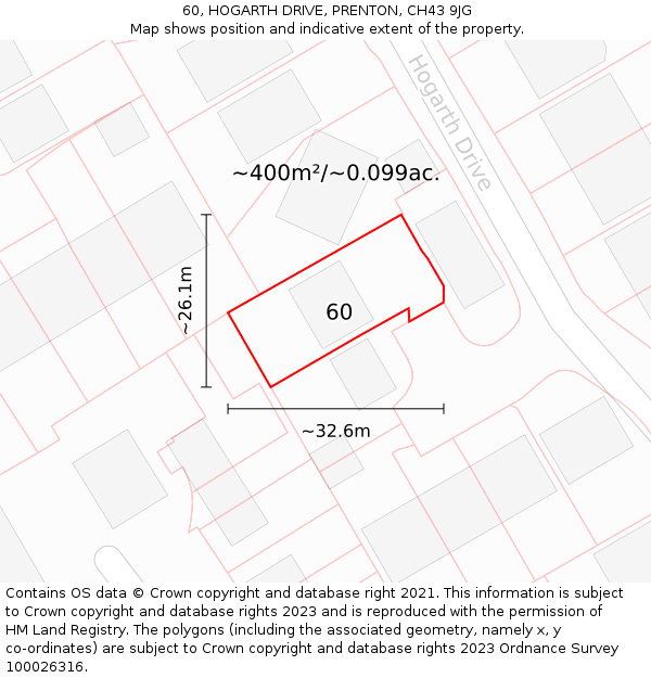 60, HOGARTH DRIVE, PRENTON, CH43 9JG: Plot and title map