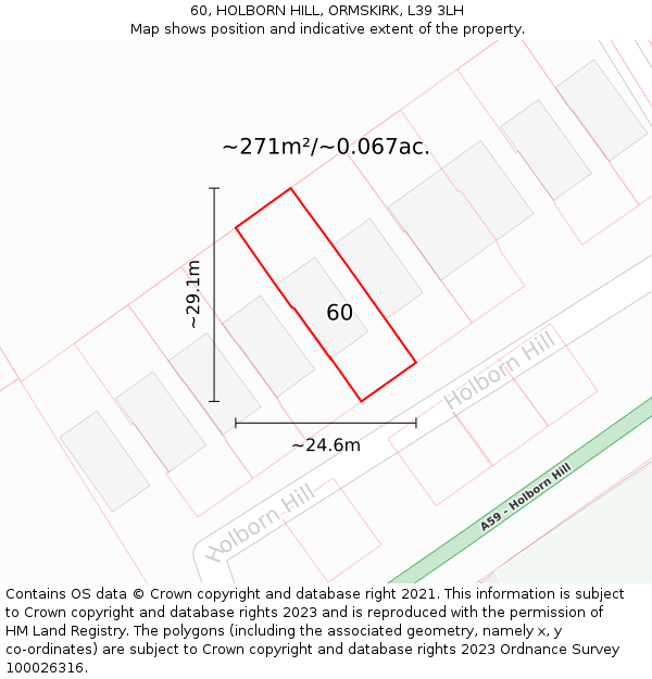 60, HOLBORN HILL, ORMSKIRK, L39 3LH: Plot and title map