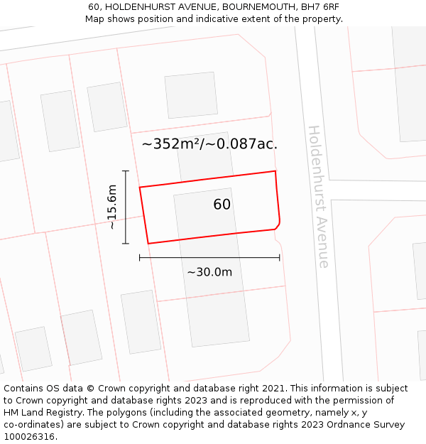 60, HOLDENHURST AVENUE, BOURNEMOUTH, BH7 6RF: Plot and title map