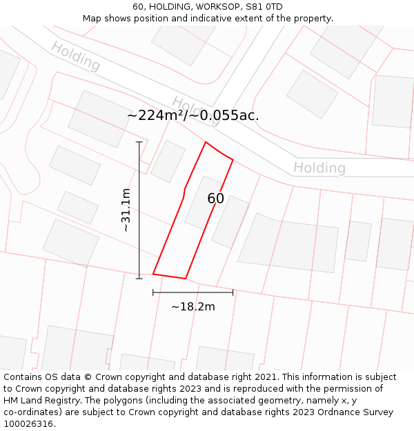 60, HOLDING, WORKSOP, S81 0TD: Plot and title map