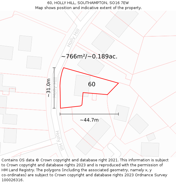 60, HOLLY HILL, SOUTHAMPTON, SO16 7EW: Plot and title map