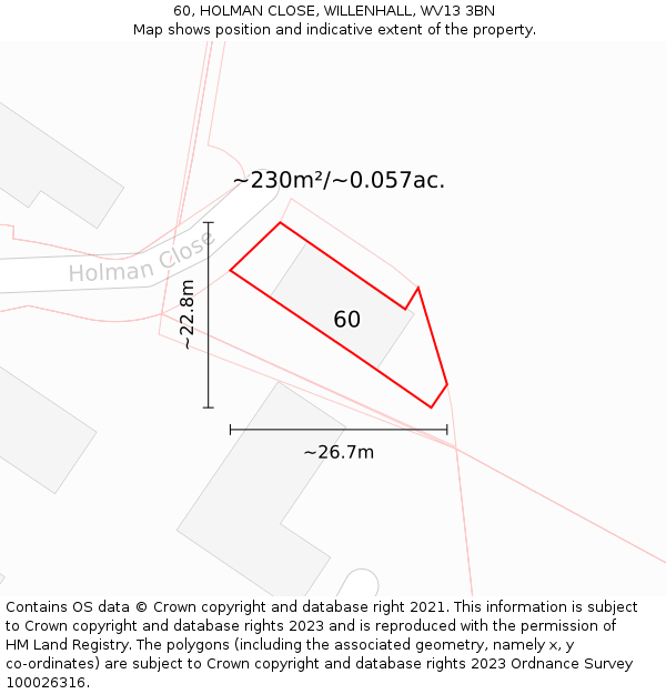 60, HOLMAN CLOSE, WILLENHALL, WV13 3BN: Plot and title map