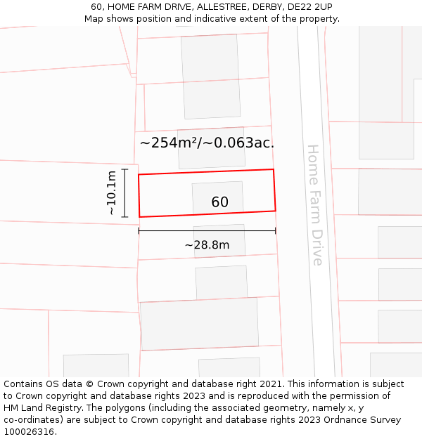 60, HOME FARM DRIVE, ALLESTREE, DERBY, DE22 2UP: Plot and title map