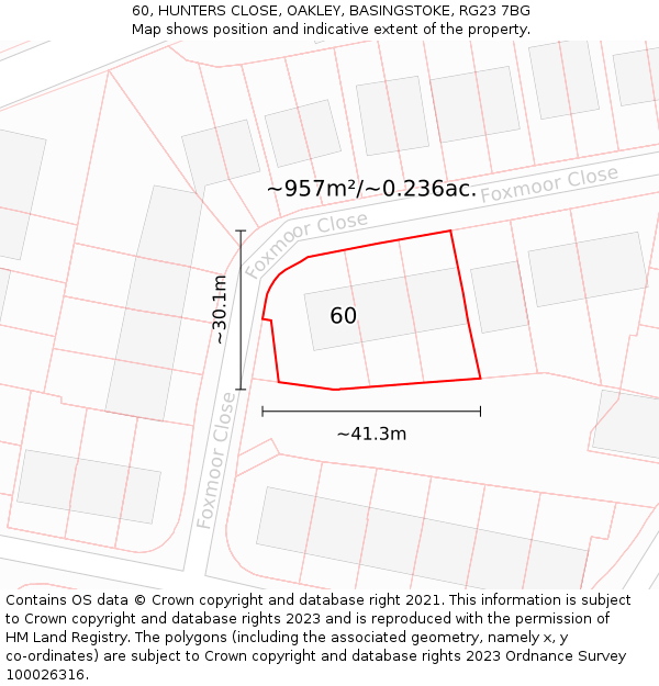 60, HUNTERS CLOSE, OAKLEY, BASINGSTOKE, RG23 7BG: Plot and title map