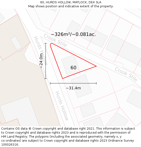60, HURDS HOLLOW, MATLOCK, DE4 3LA: Plot and title map