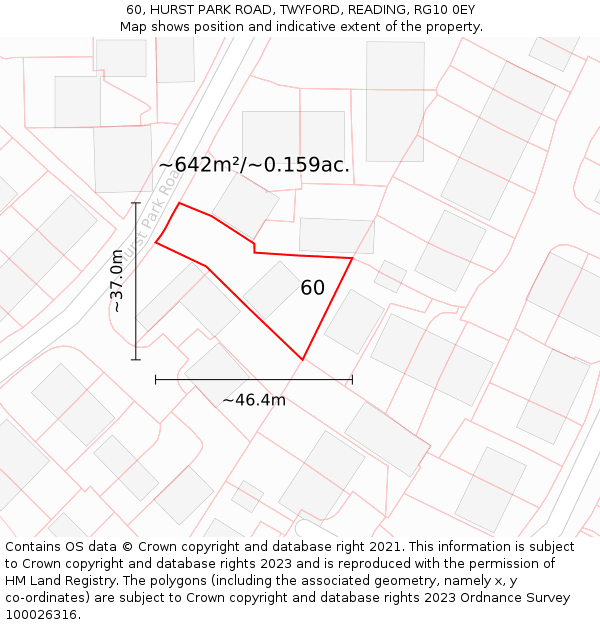 60, HURST PARK ROAD, TWYFORD, READING, RG10 0EY: Plot and title map