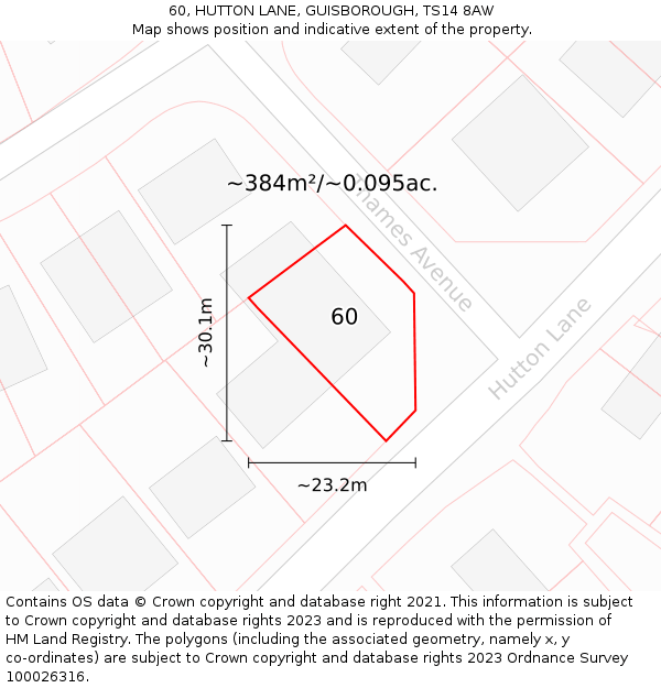 60, HUTTON LANE, GUISBOROUGH, TS14 8AW: Plot and title map