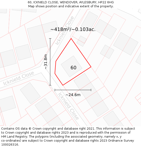 60, ICKNIELD CLOSE, WENDOVER, AYLESBURY, HP22 6HG: Plot and title map