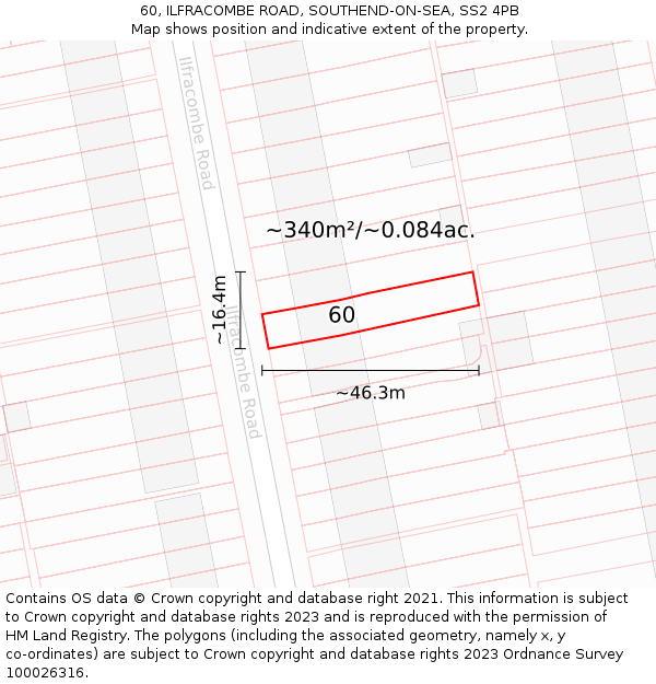 60, ILFRACOMBE ROAD, SOUTHEND-ON-SEA, SS2 4PB: Plot and title map