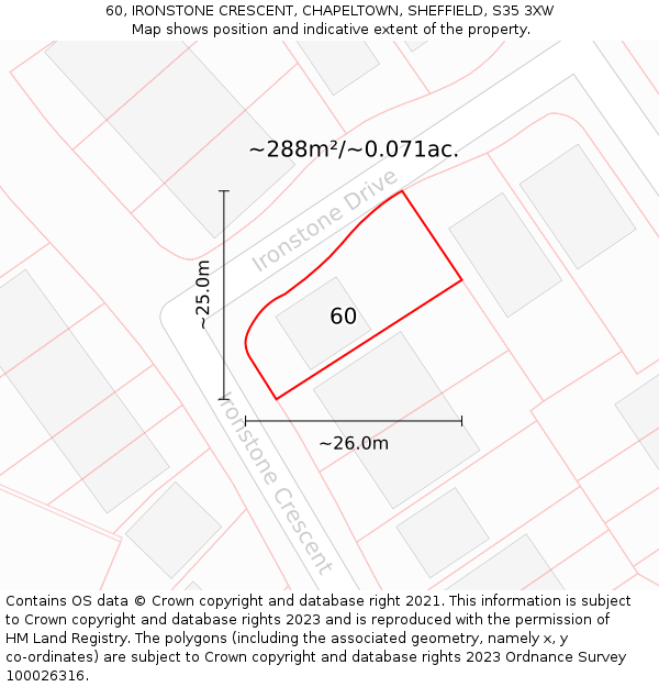 60, IRONSTONE CRESCENT, CHAPELTOWN, SHEFFIELD, S35 3XW: Plot and title map