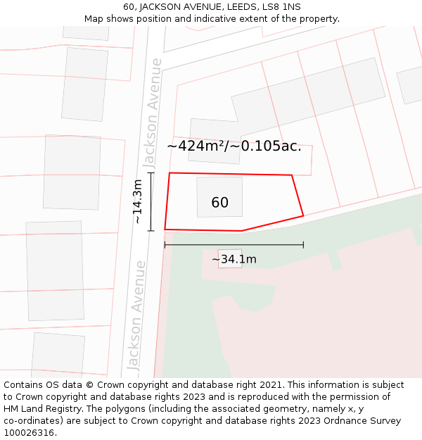 60, JACKSON AVENUE, LEEDS, LS8 1NS: Plot and title map