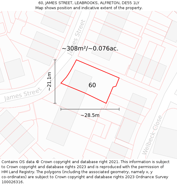 60, JAMES STREET, LEABROOKS, ALFRETON, DE55 1LY: Plot and title map