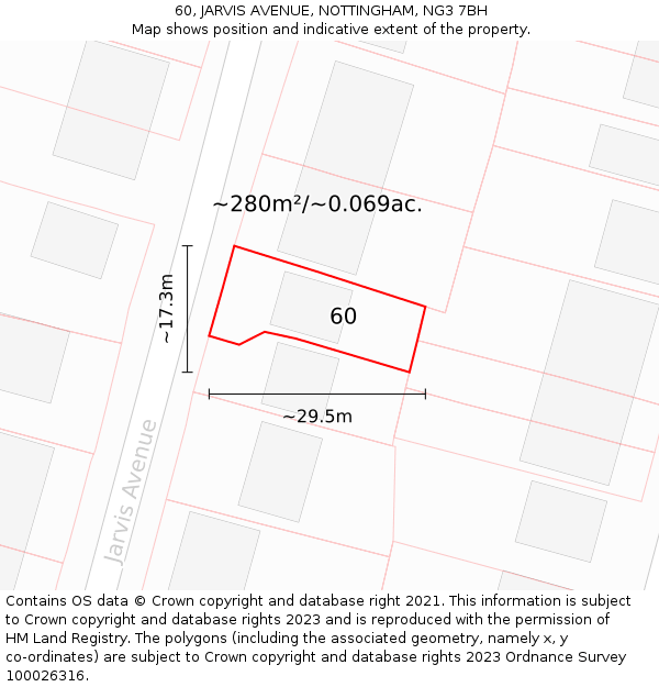 60, JARVIS AVENUE, NOTTINGHAM, NG3 7BH: Plot and title map