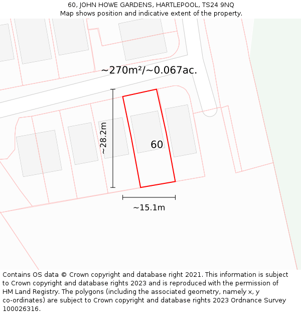 60, JOHN HOWE GARDENS, HARTLEPOOL, TS24 9NQ: Plot and title map