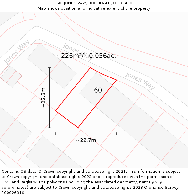 60, JONES WAY, ROCHDALE, OL16 4FX: Plot and title map