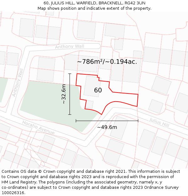 60, JULIUS HILL, WARFIELD, BRACKNELL, RG42 3UN: Plot and title map