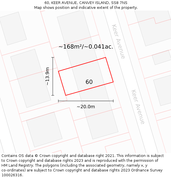 60, KEER AVENUE, CANVEY ISLAND, SS8 7NS: Plot and title map