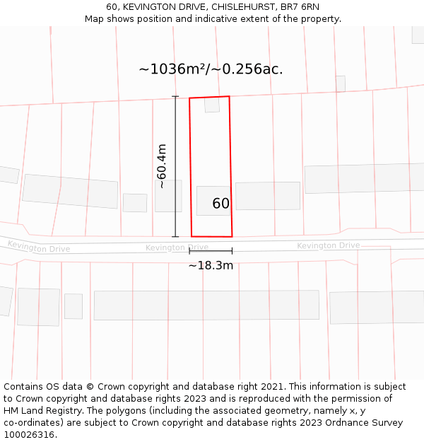 60, KEVINGTON DRIVE, CHISLEHURST, BR7 6RN: Plot and title map