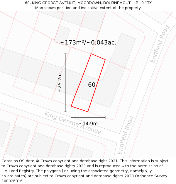 60, KING GEORGE AVENUE, MOORDOWN, BOURNEMOUTH, BH9 1TX: Plot and title map