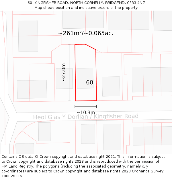 60, KINGFISHER ROAD, NORTH CORNELLY, BRIDGEND, CF33 4NZ: Plot and title map