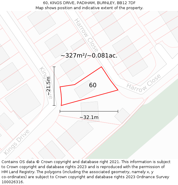 60, KINGS DRIVE, PADIHAM, BURNLEY, BB12 7DF: Plot and title map