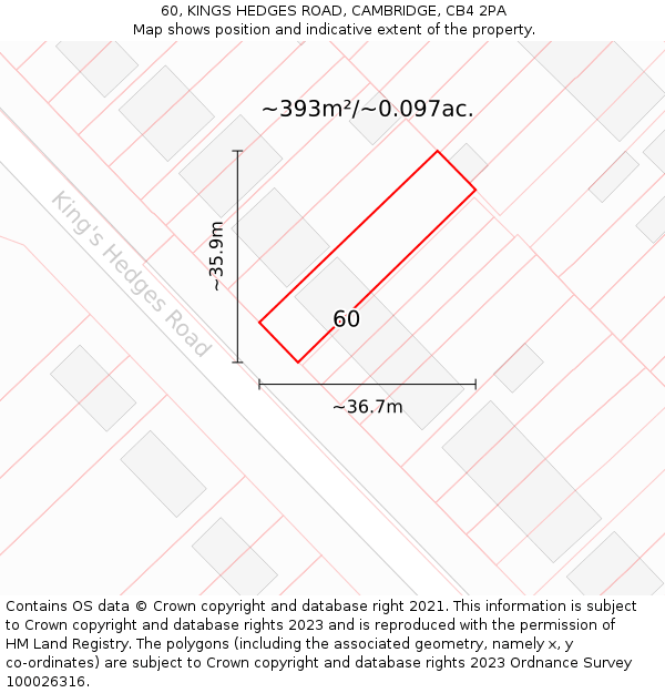 60, KINGS HEDGES ROAD, CAMBRIDGE, CB4 2PA: Plot and title map
