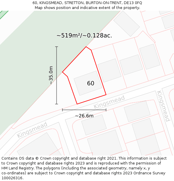 60, KINGSMEAD, STRETTON, BURTON-ON-TRENT, DE13 0FQ: Plot and title map