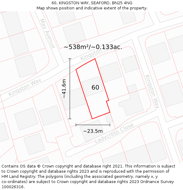 60, KINGSTON WAY, SEAFORD, BN25 4NG: Plot and title map