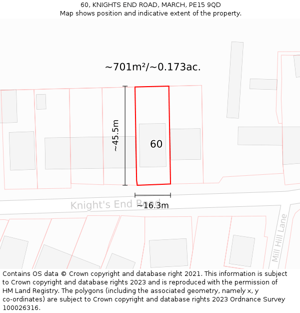 60, KNIGHTS END ROAD, MARCH, PE15 9QD: Plot and title map