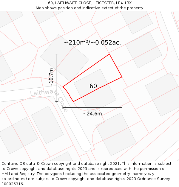 60, LAITHWAITE CLOSE, LEICESTER, LE4 1BX: Plot and title map