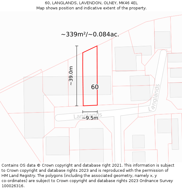 60, LANGLANDS, LAVENDON, OLNEY, MK46 4EL: Plot and title map