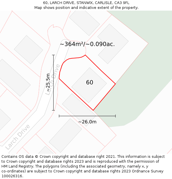 60, LARCH DRIVE, STANWIX, CARLISLE, CA3 9FL: Plot and title map