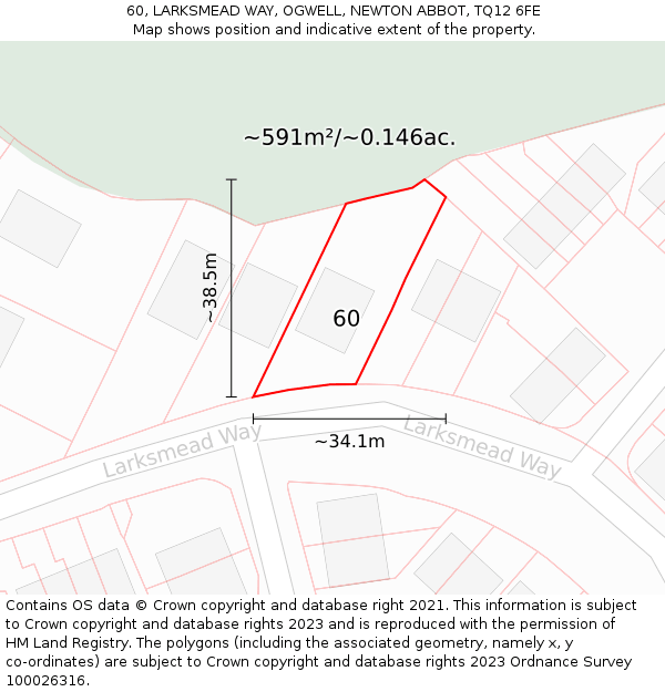 60, LARKSMEAD WAY, OGWELL, NEWTON ABBOT, TQ12 6FE: Plot and title map