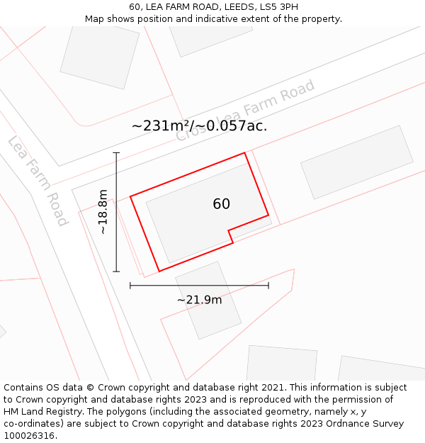 60, LEA FARM ROAD, LEEDS, LS5 3PH: Plot and title map