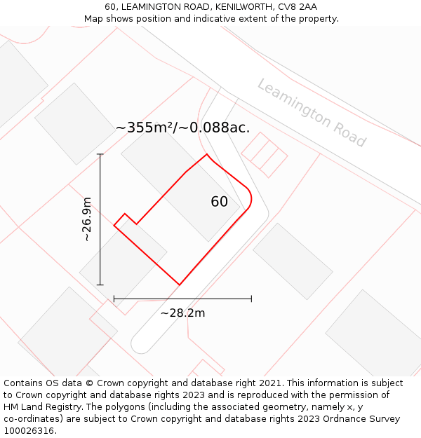 60, LEAMINGTON ROAD, KENILWORTH, CV8 2AA: Plot and title map