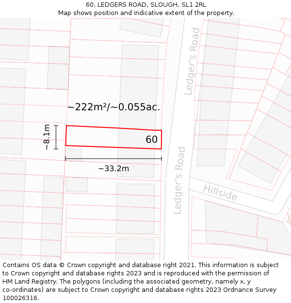 60, LEDGERS ROAD, SLOUGH, SL1 2RL: Plot and title map