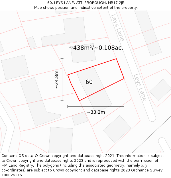 60, LEYS LANE, ATTLEBOROUGH, NR17 2JB: Plot and title map