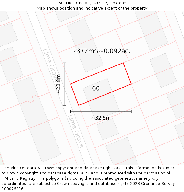 60, LIME GROVE, RUISLIP, HA4 8RY: Plot and title map