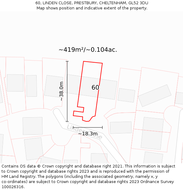60, LINDEN CLOSE, PRESTBURY, CHELTENHAM, GL52 3DU: Plot and title map